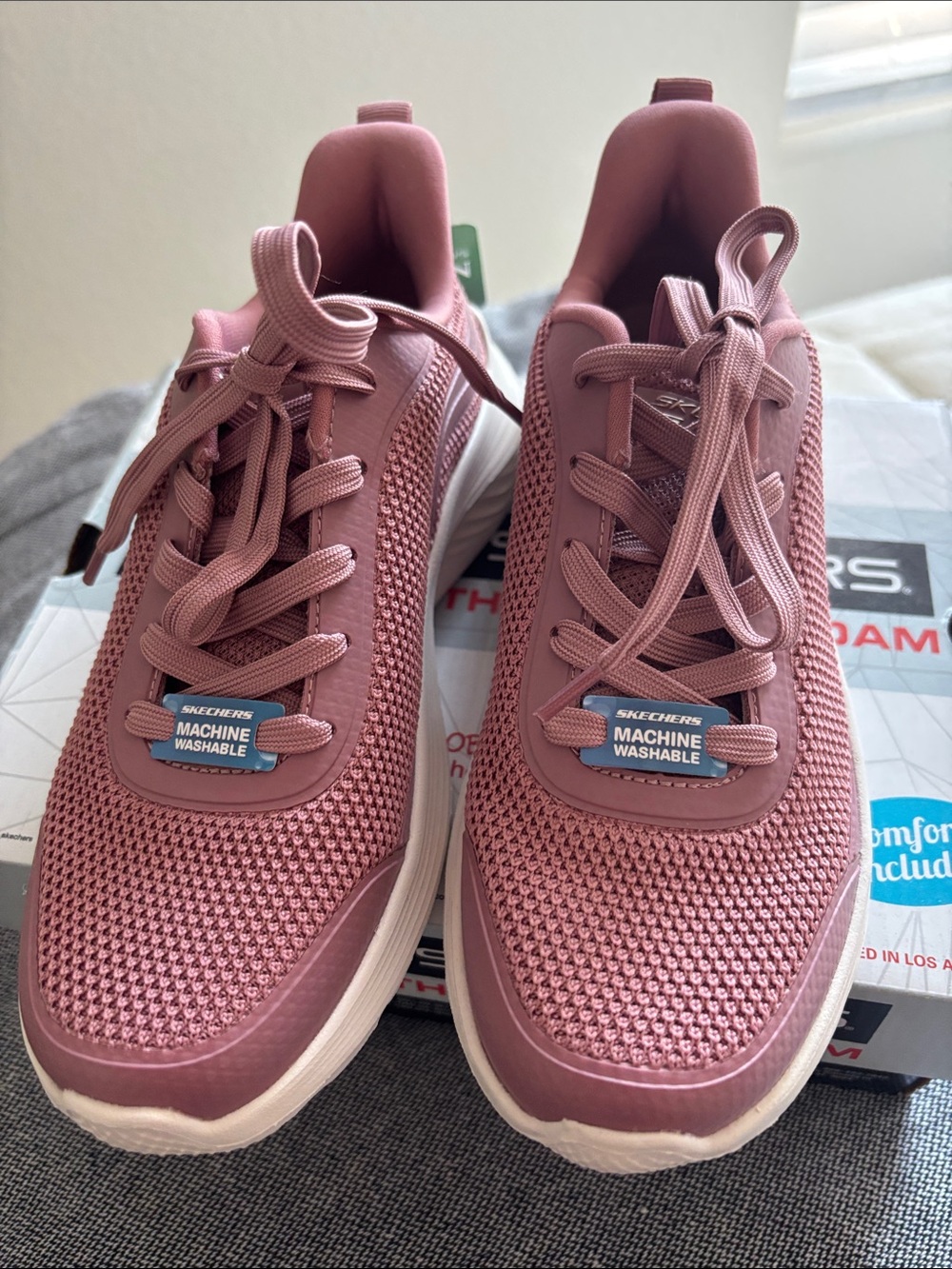 Skechers Women's Dusty Rose Knit Lace-Up Walking Sneakers